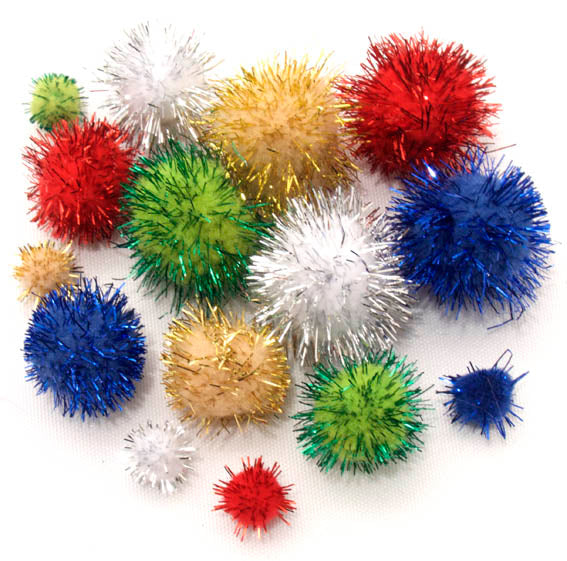 EBL Pom Pom Astd Sizes Glitter Multi 25pc